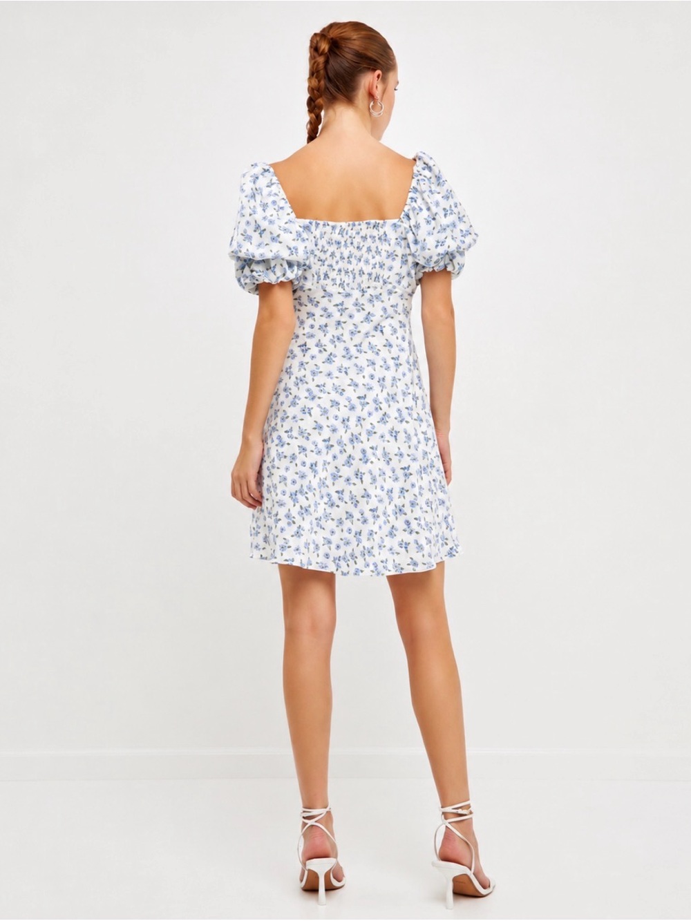 Free the Roses Blue Floral Puff-Sleeve Mini Dress - Picture 4 of 6